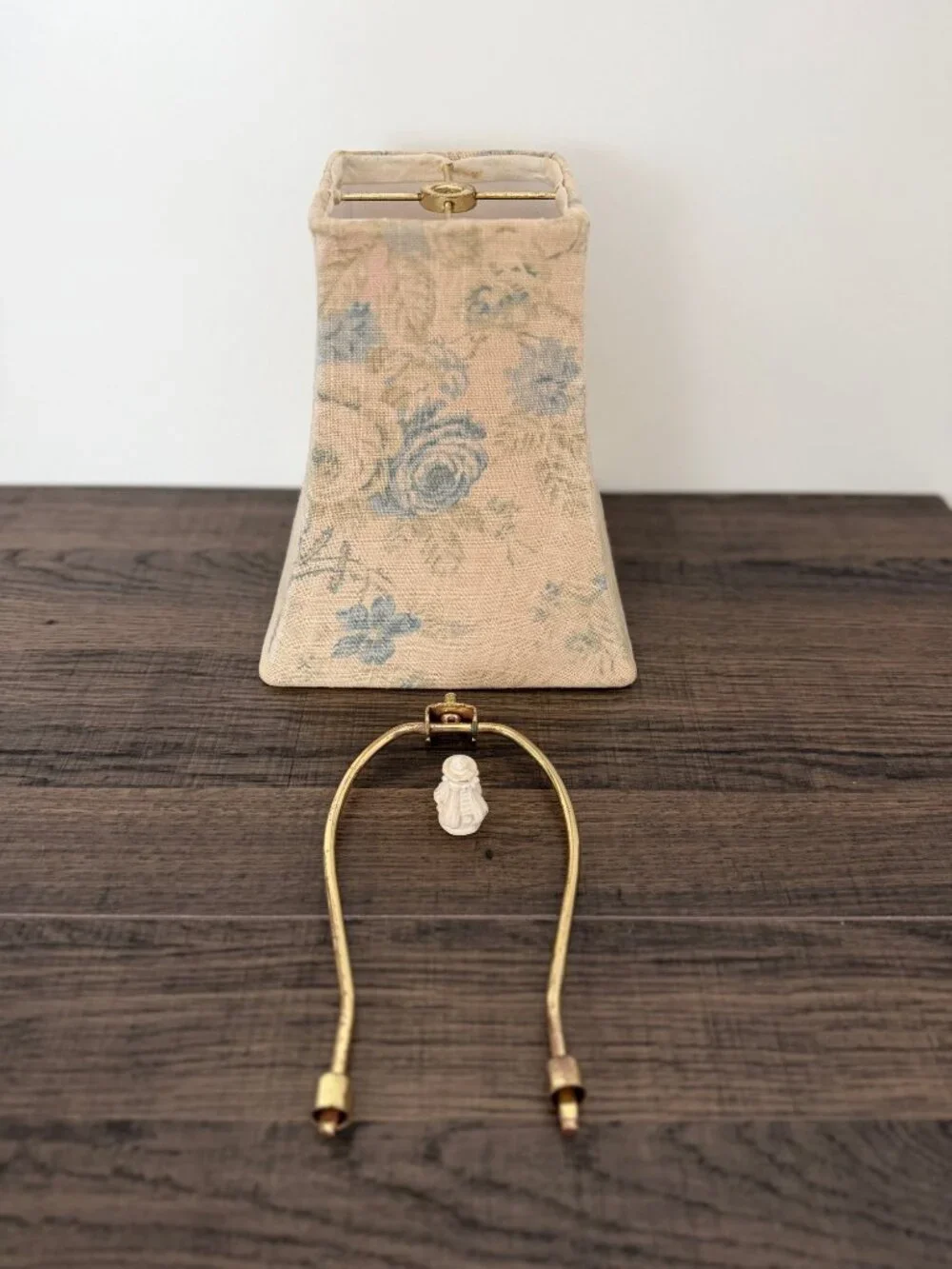 Vintage Square Bell Blue Rose Floral Fabric Lampshade Cottagecore Shabby Chic